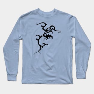 Minimalistic Japanese Tribal Style Dragon In Black Long Sleeve T-Shirt